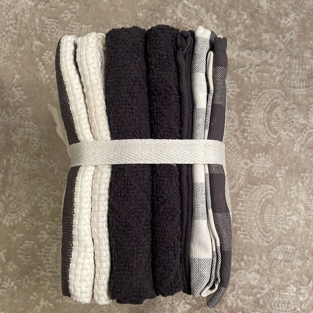 Brand New 6-Pack 100% Cotton Kitchen Towels Dish Cloths Checkered Striped Solid